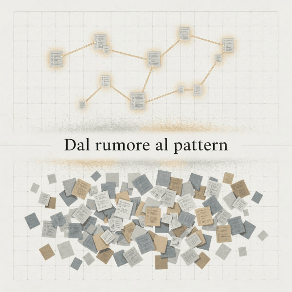 Non conformità e dati di audit collegati in una rete che fa emergere un pattern