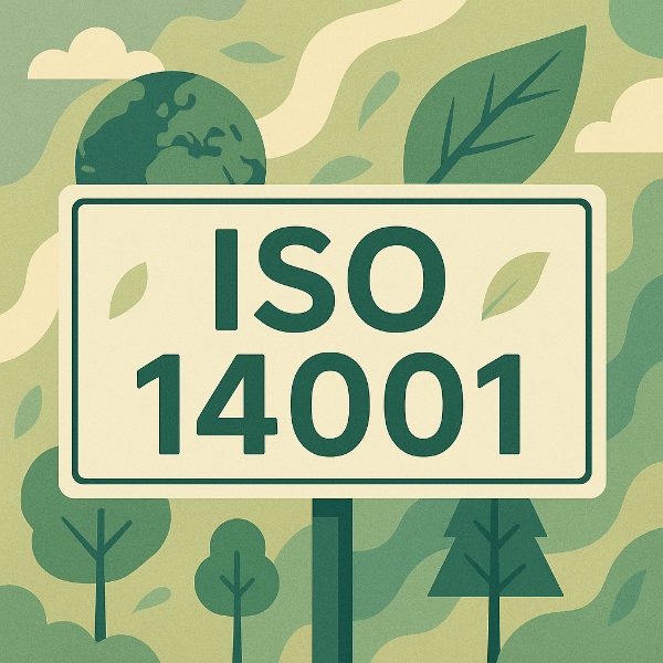 Scritta ISO 14001 su sfondo che ricorda la natura