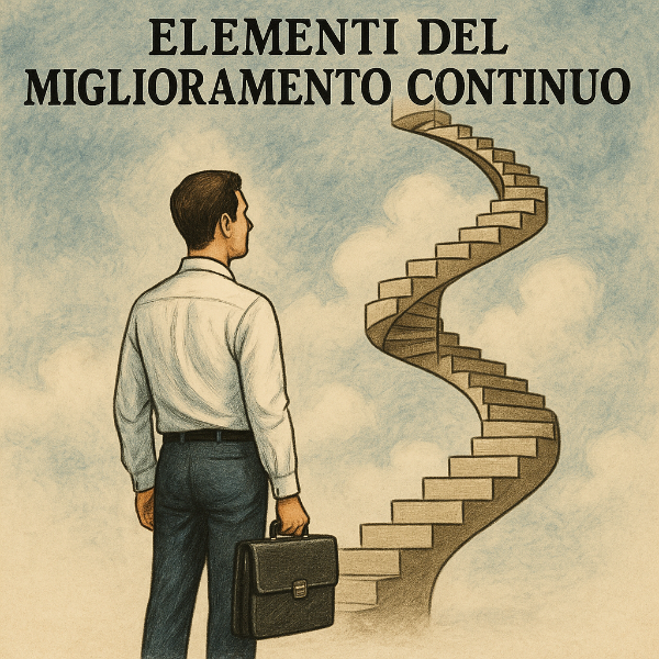 Uomo che guarda una scala che sale verso il cielo