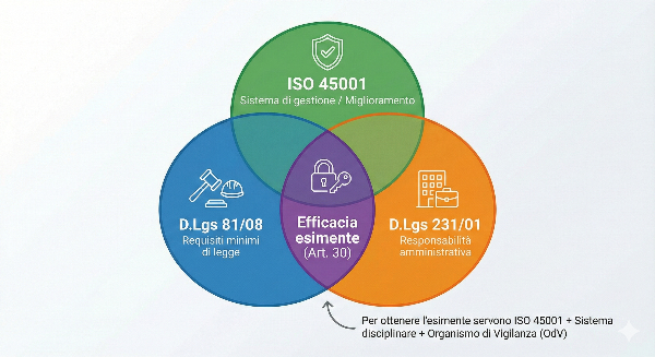 Schema di sovrapposizione tra ISO 45001, DLGS 81/08 e DLGS 231/01