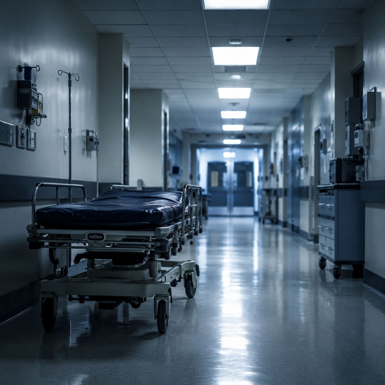 Una barella vuota in un corridoio di pronto soccorso