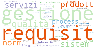 word cloud delle parole più presenti nella ISO 9001
